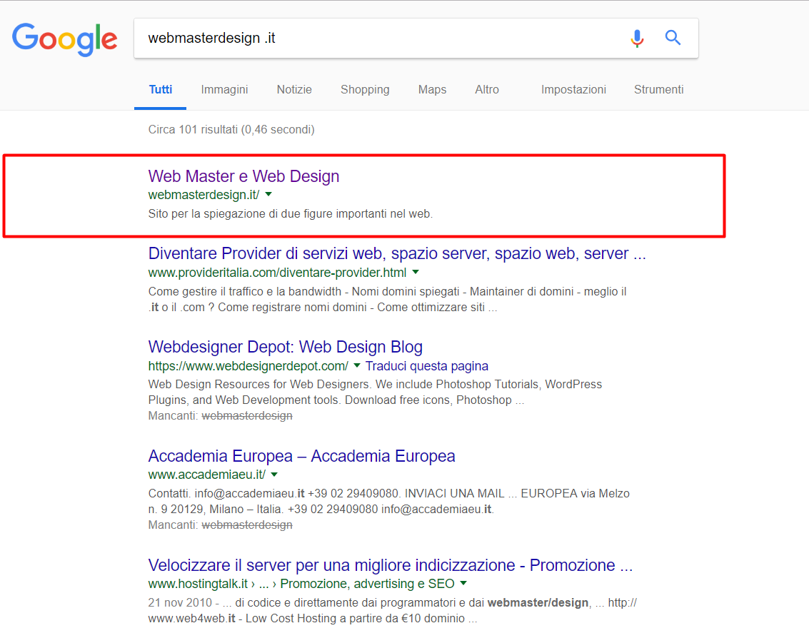 Posizionamento del sito web sui motori di ricerca